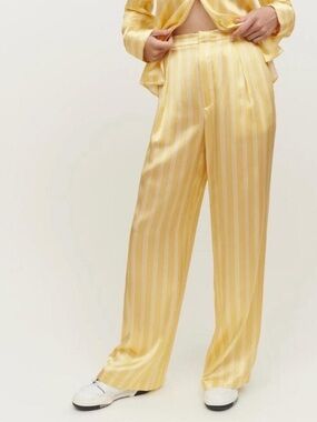 Reformation Yellow and White Striped Trousers